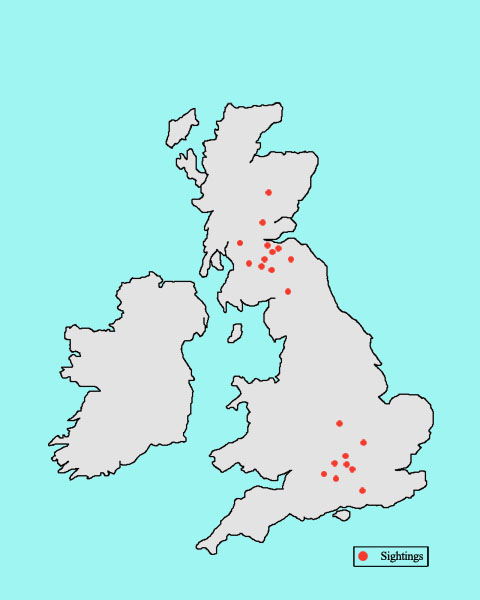 map of potential sightings of the Burnell Beast