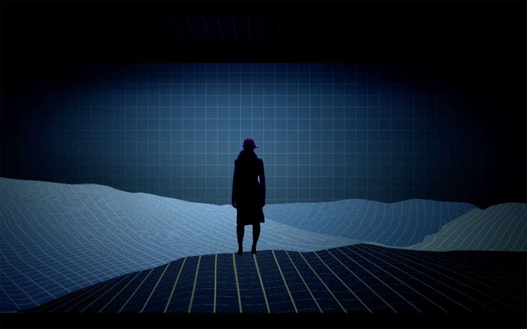 Woman in front of wireframe